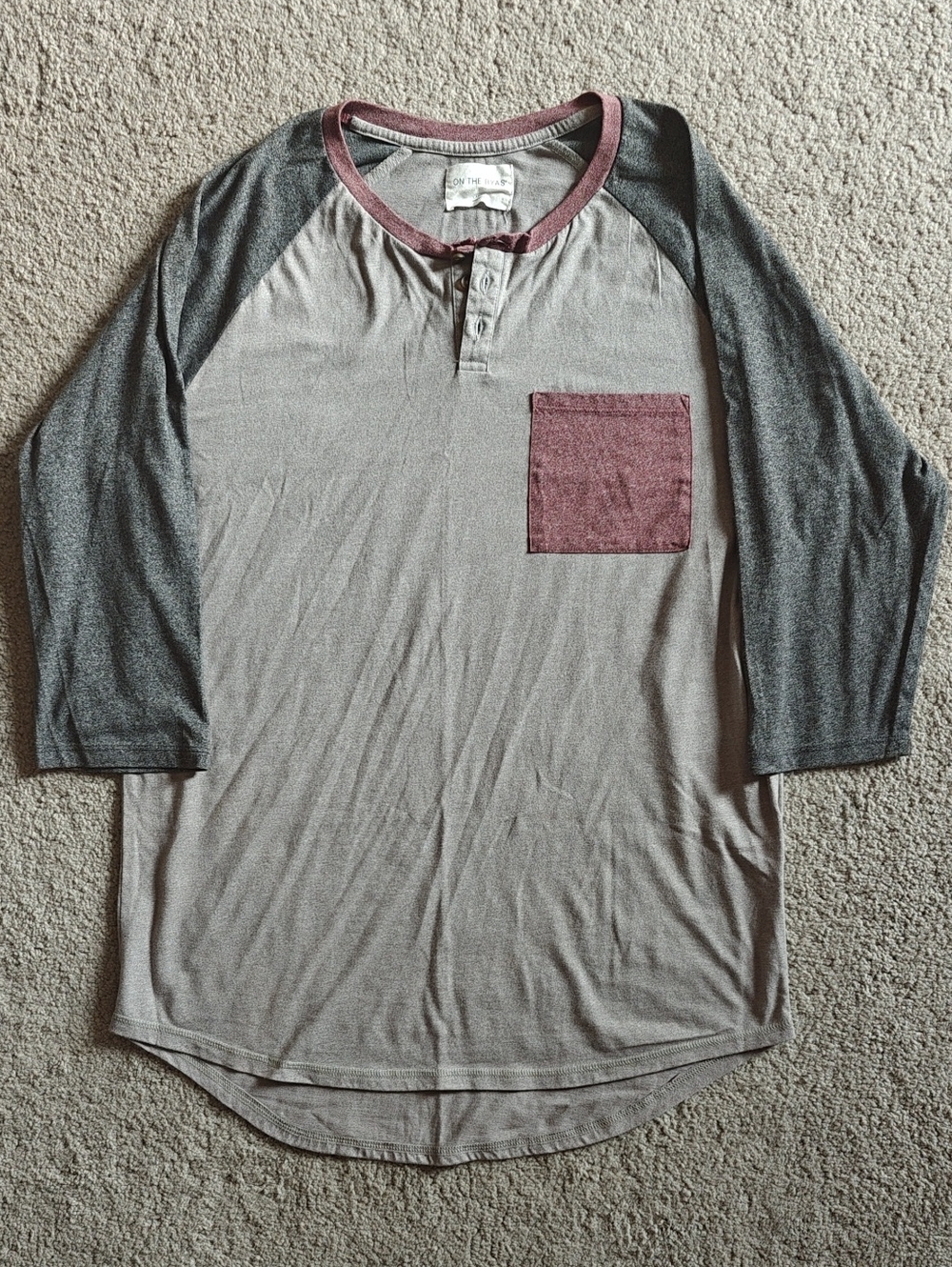 On the Byas | Raglan Henley with Maroon Pocket